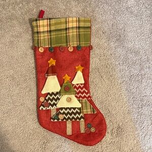 Festive Red Christmas Stocking with Tree Design
